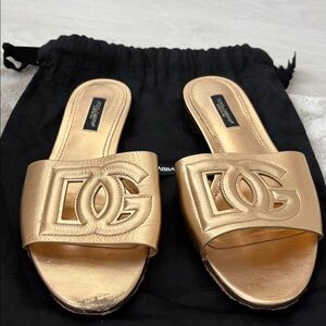 Dolce & Gabbana Metallic Gold Slide Sandals